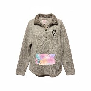 Cozy Sherpa Womens Quarter Zip Fleece Pullover Ivory Brown PG Monogram Large